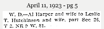 1923 Real Estate Transfer - Al Harper to Leslie Hutchinson